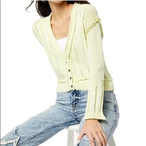 Free People Stevie cardigan distressed sweater in green grapes combo size xs